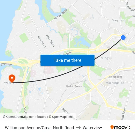 Williamson Avenue/Great North Road to Waterview map