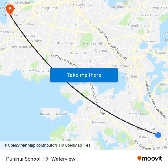 Puhinui School to Waterview map