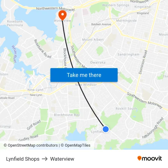 Lynfield Shops to Waterview map