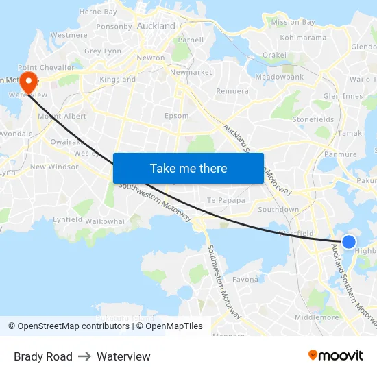 Brady Road to Waterview map