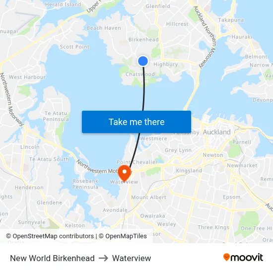 New World Birkenhead to Waterview map