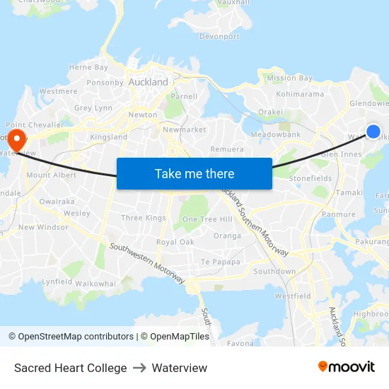 Sacred Heart College to Waterview map