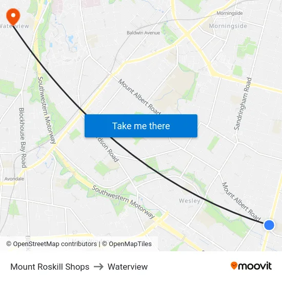 Mount Roskill Shops to Waterview map