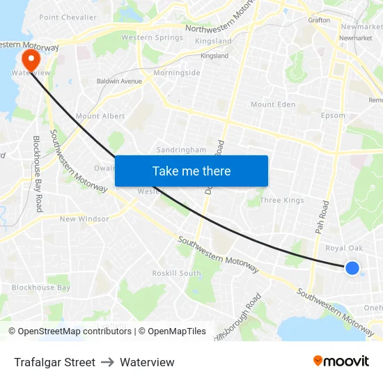 Trafalgar Street to Waterview map