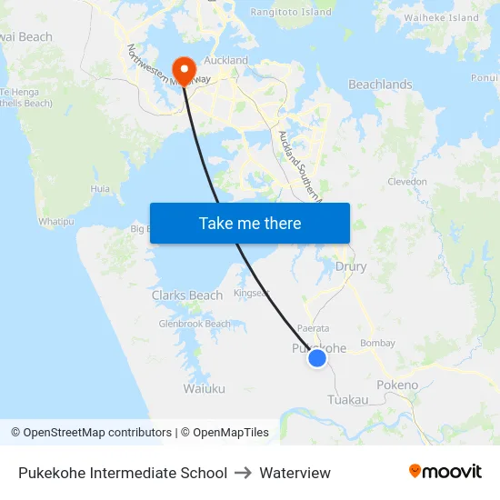 Pukekohe Intermediate School to Waterview map