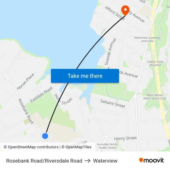 Rosebank Road/Riversdale Road to Waterview map