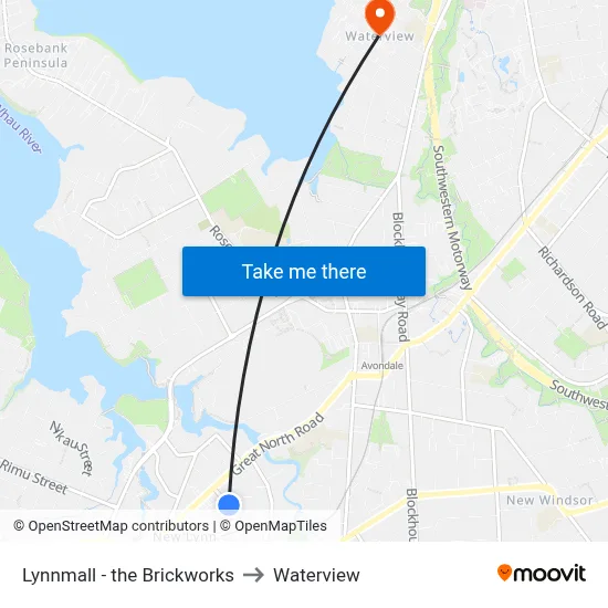 Lynnmall - the Brickworks to Waterview map