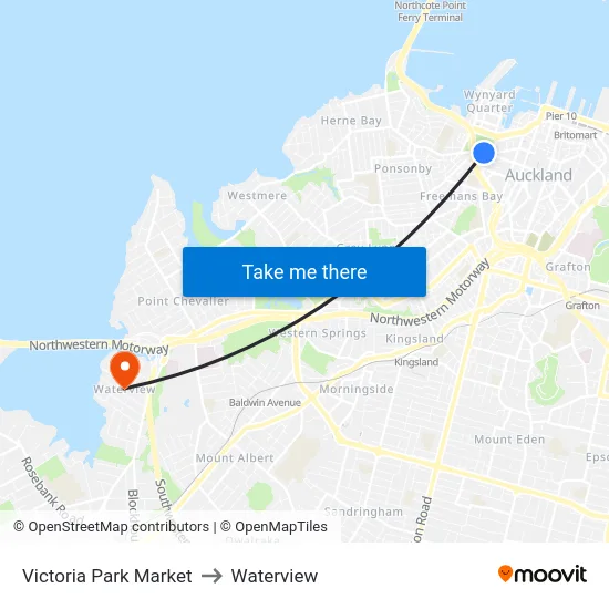 Victoria Park Market to Waterview map