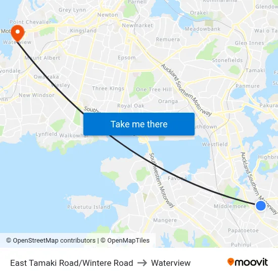 East Tamaki Road/Wintere Road to Waterview map