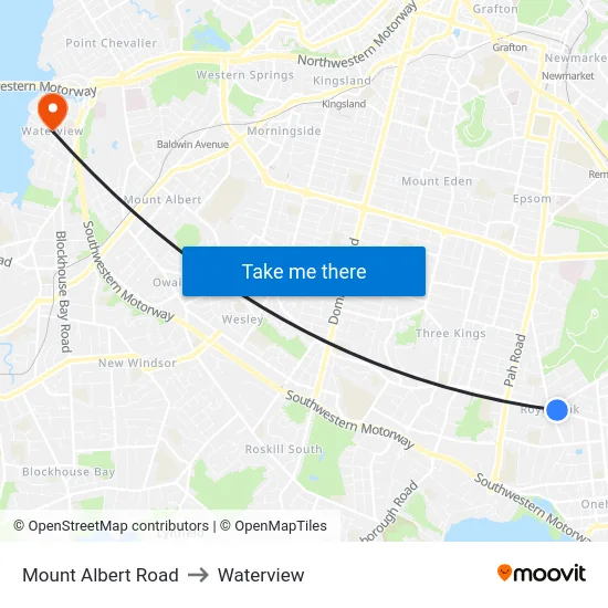 Mount Albert Road to Waterview map