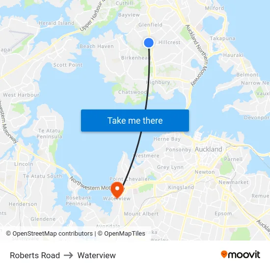 Roberts Road to Waterview map