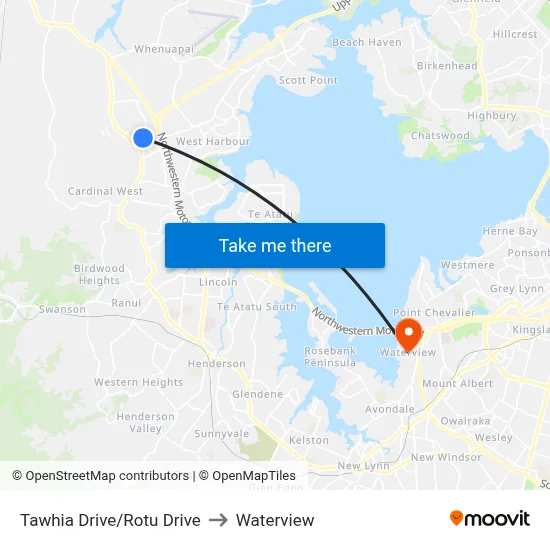 Tawhia Drive/Rotu Drive to Waterview map