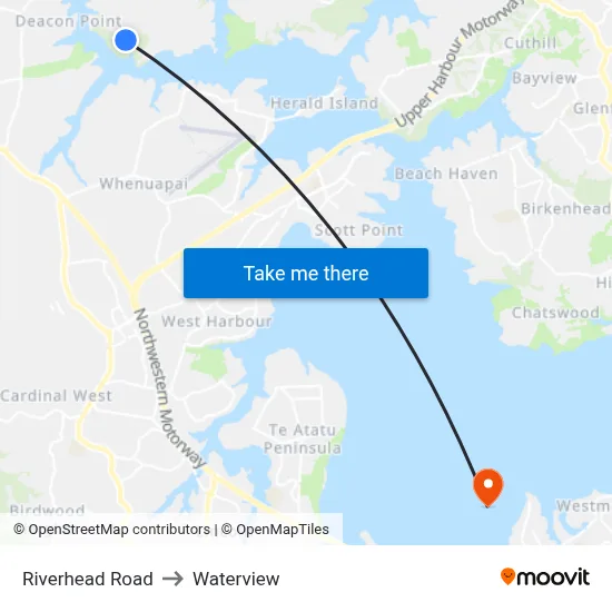 Riverhead Road to Waterview map