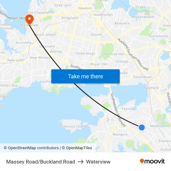 Massey Road/Buckland Road to Waterview map