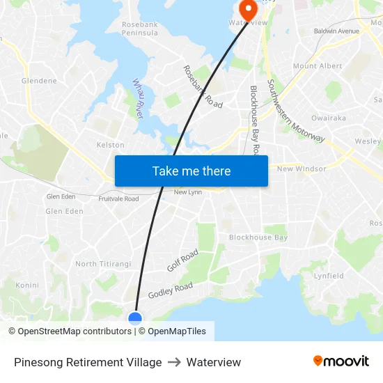 Pinesong Retirement Village to Waterview map