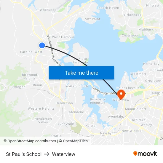 St Paul's School to Waterview map