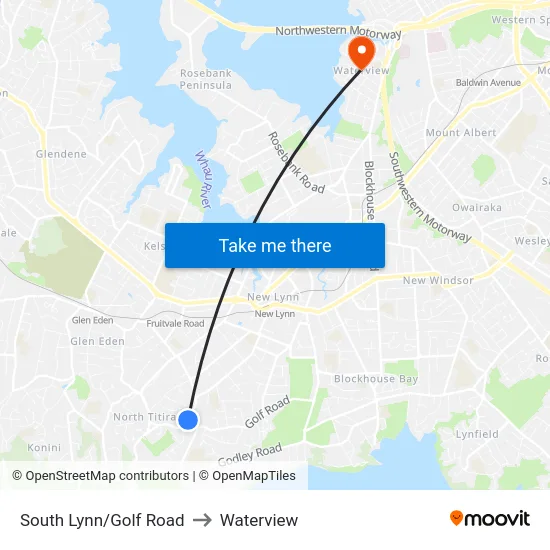 South Lynn/Golf Road to Waterview map