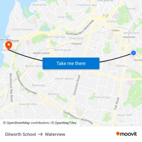 Dilworth School to Waterview map