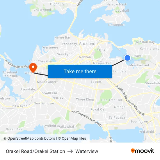 Orakei Road/Orakei Station to Waterview map