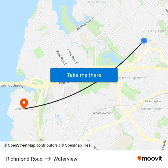 Richmond Road to Waterview map
