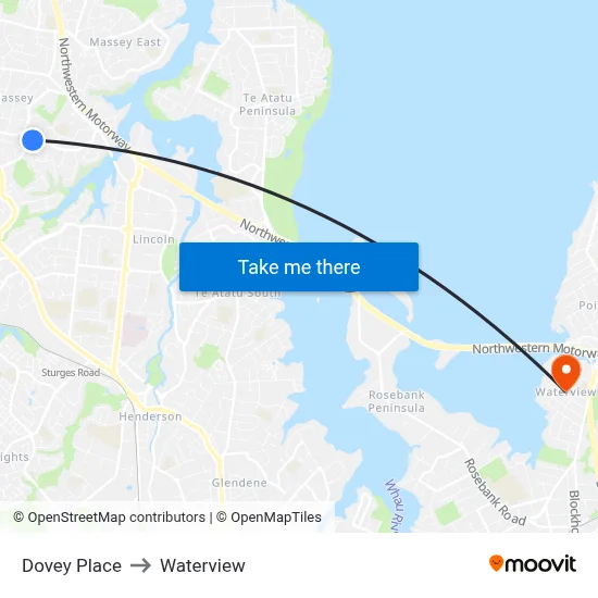 Dovey Place to Waterview map