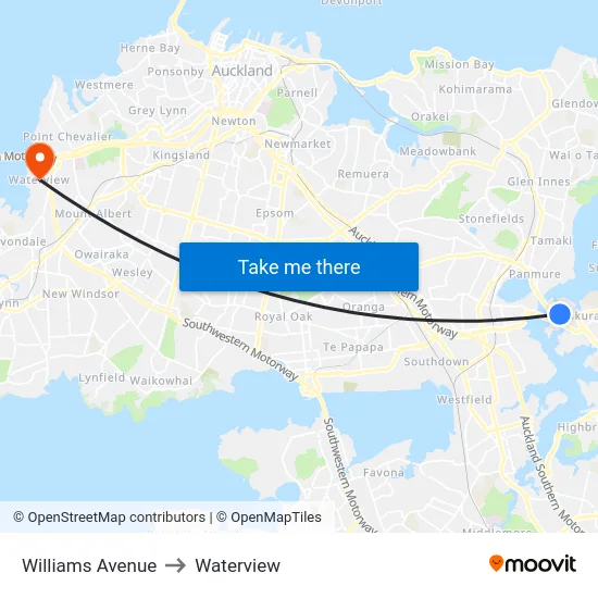Williams Avenue to Waterview map