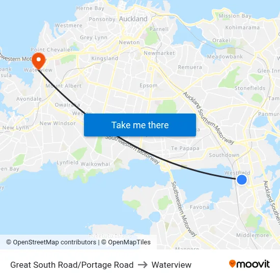 Great South Road/Portage Road to Waterview map