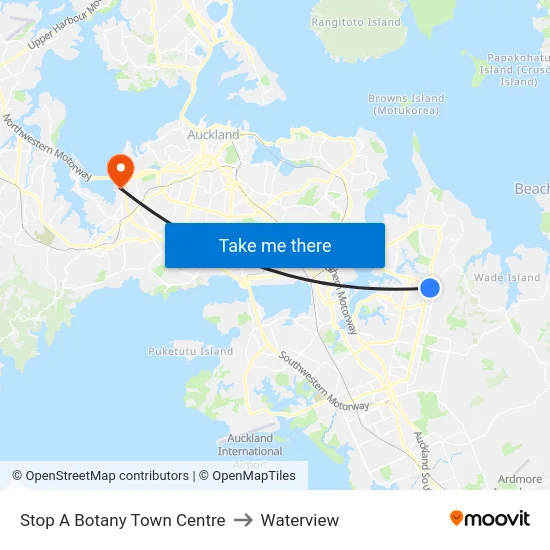 Stop A Botany Town Centre to Waterview map