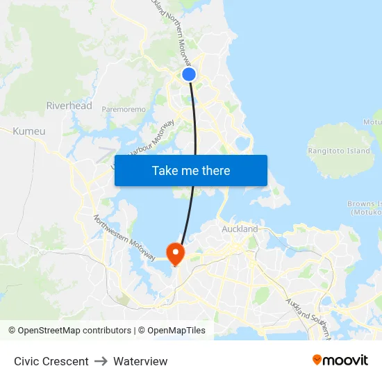 Civic Crescent to Waterview map