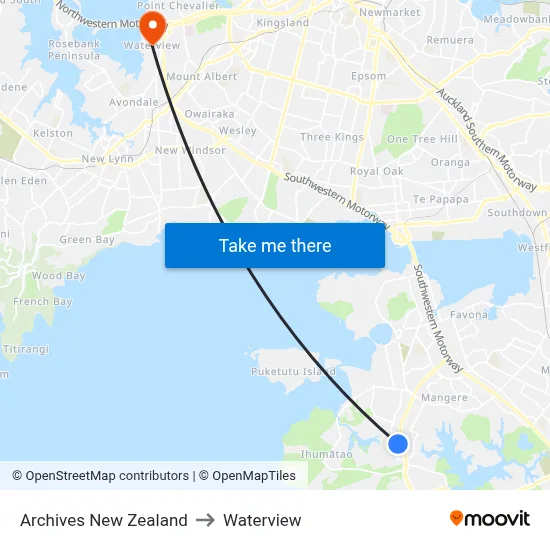 Archives New Zealand to Waterview map