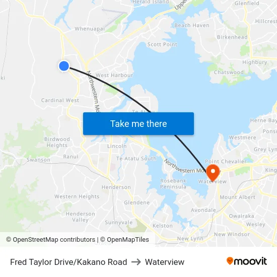 Fred Taylor Drive/Kakano Road to Waterview map