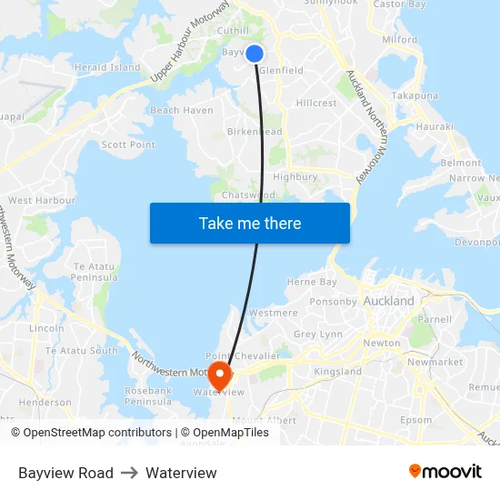 Bayview Road to Waterview map