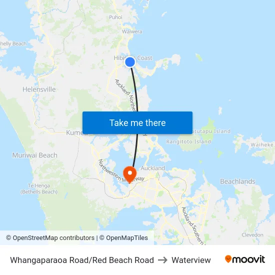 Whangaparaoa Road/Red Beach Road to Waterview map