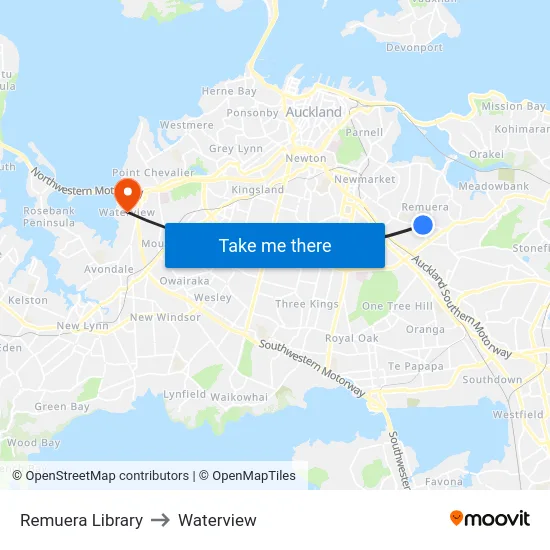 Remuera Library to Waterview map