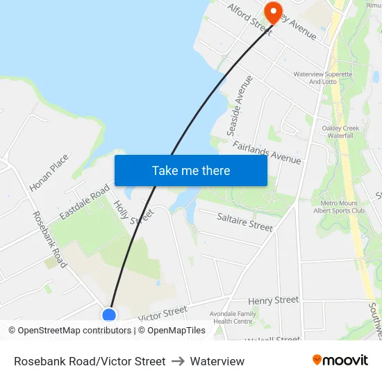 Rosebank Road/Victor Street to Waterview map
