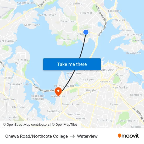 Onewa Road/Northcote College to Waterview map