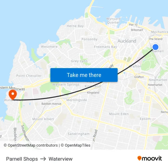 Parnell Shops to Waterview map