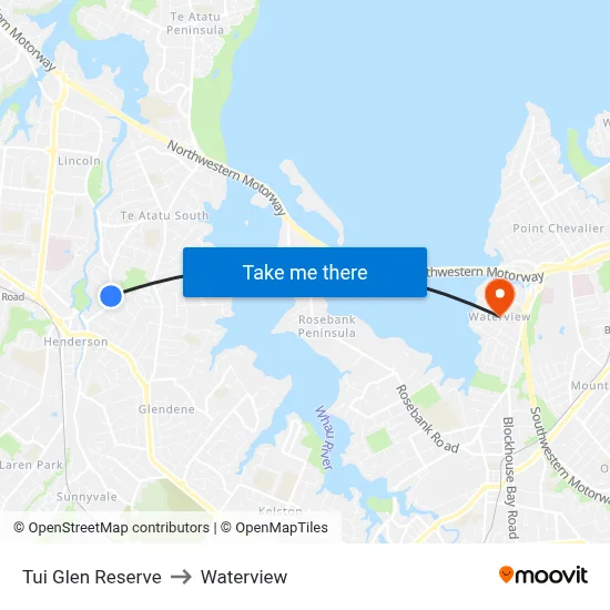 Tui Glen Reserve to Waterview map