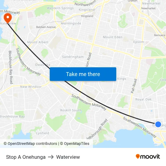 Stop A Onehunga to Waterview map