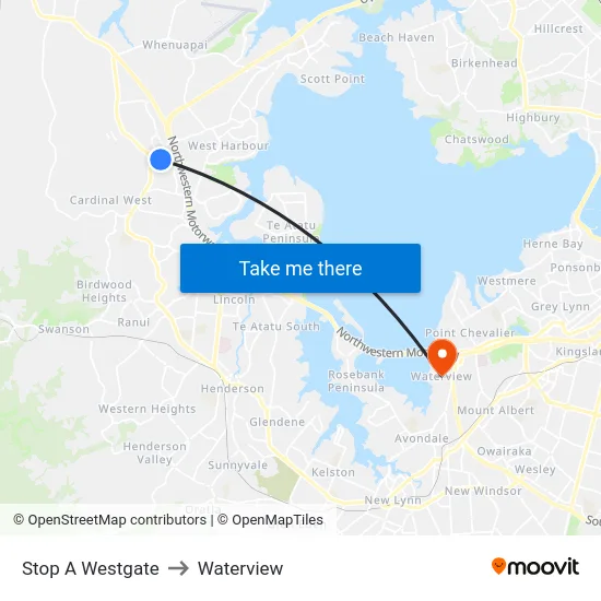 Stop A Westgate to Waterview map