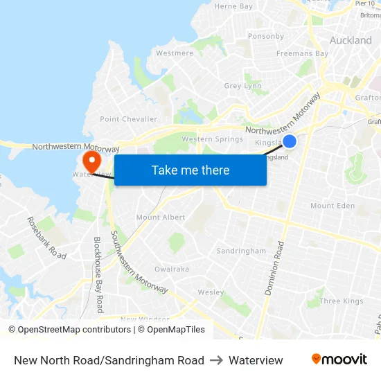 New North Road/Sandringham Road to Waterview map