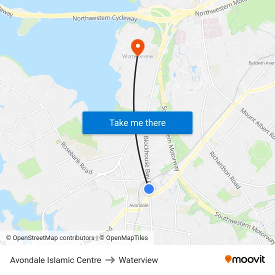 Avondale Islamic Centre to Waterview map