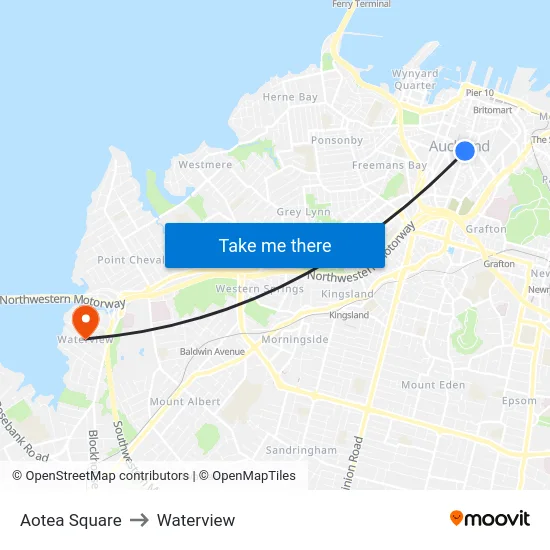 Aotea Square to Waterview map