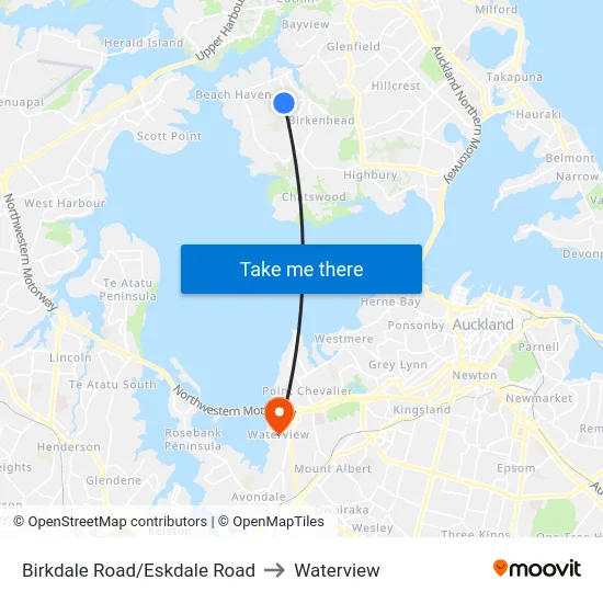 Birkdale Road/Eskdale Road to Waterview map