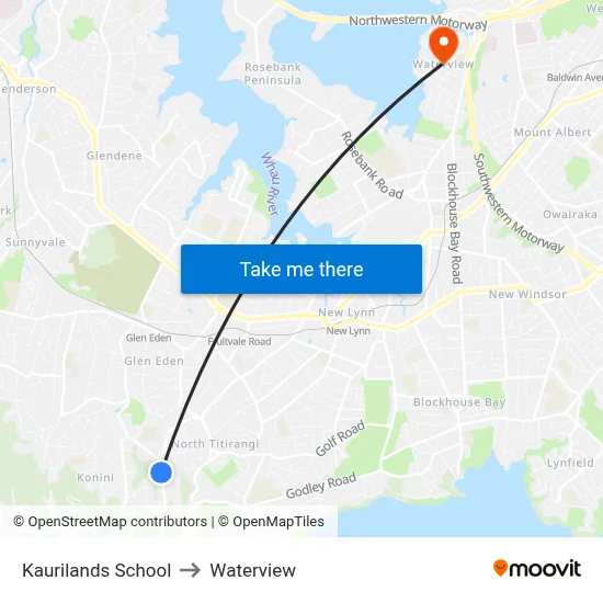 Kaurilands School to Waterview map