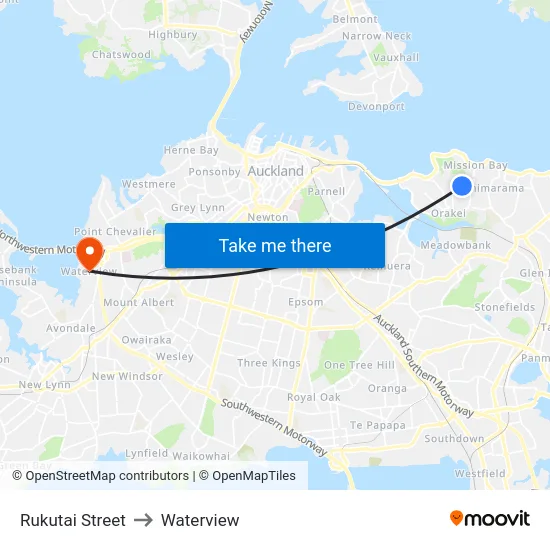 Rukutai Street to Waterview map