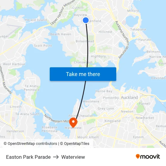 Easton Park Parade to Waterview map