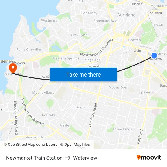 Newmarket Train Station to Waterview map