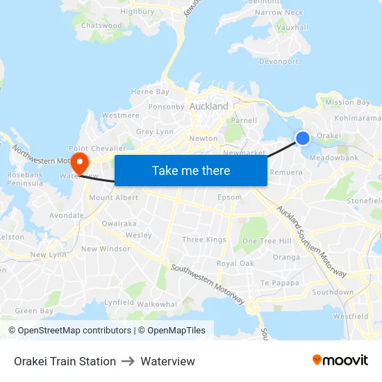 Orakei Train Station to Waterview map