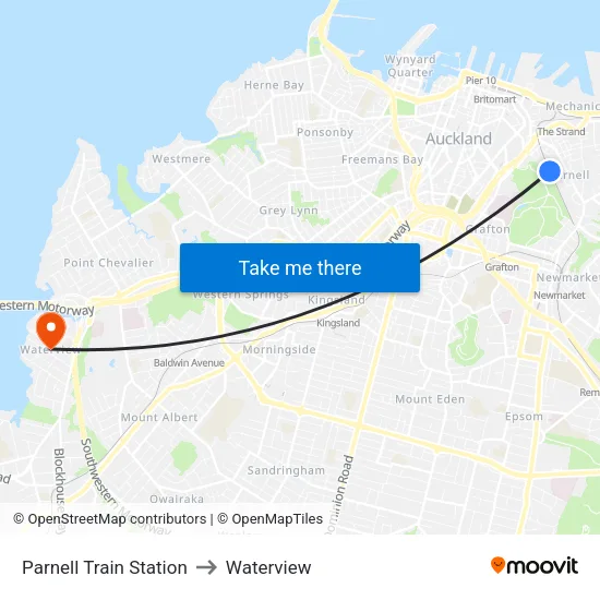 Parnell Train Station to Waterview map